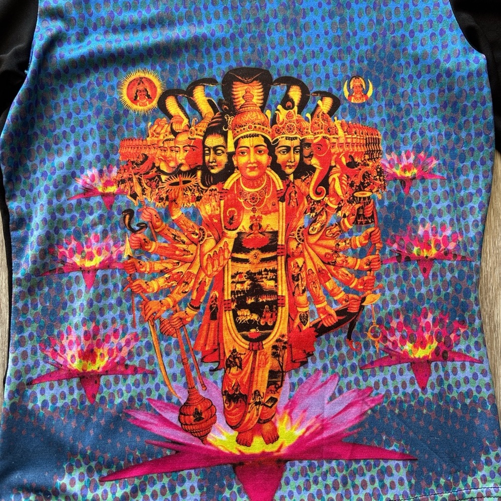 Vintage 90s Y2K A Byer Hindu Krishna Colorful Abstract Long Sleeve Top Size S - Picture 5 of 10